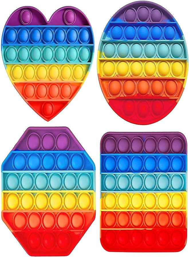 VikriDA Rainbow Fidget Popping Sounds Toy, BPA Free Silicone, Sensory Toy for Kids - Pack of 4 (Heart, Circle, Octagon and Square) - Image 1